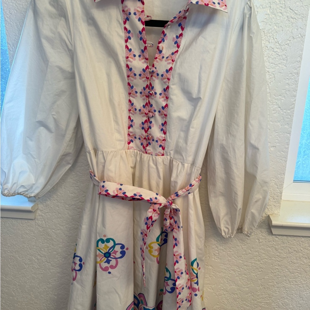 Hermoza Embroidered 100% Cotton Shirt Multi- Floral Cross Stitch Dress  S-Small - Picture 15 of 17